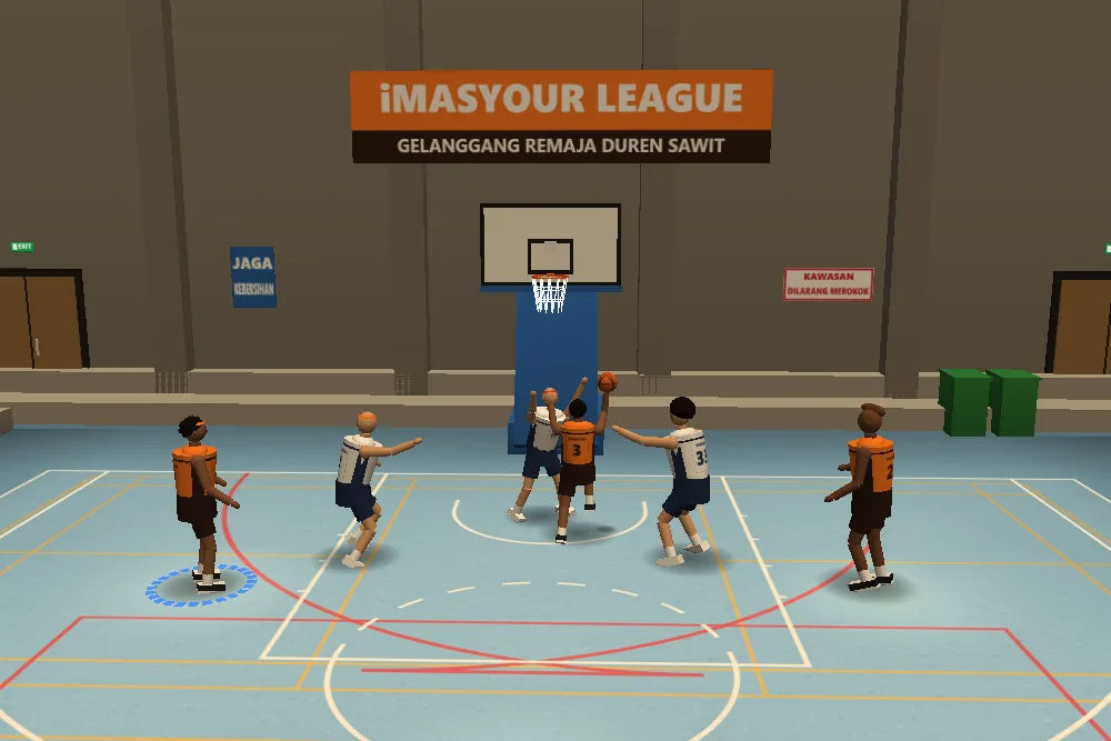 Cuplikan game iMasyour Hoops: dunk satu tangan dengan kontes bot lawan di Gelanggang Remaja Duren Sawit