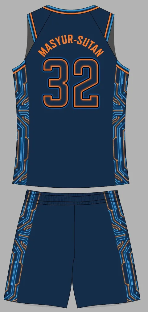 Tampak belakang jersey iMasyour League Navy Edition dengan nama dan nomor punggung