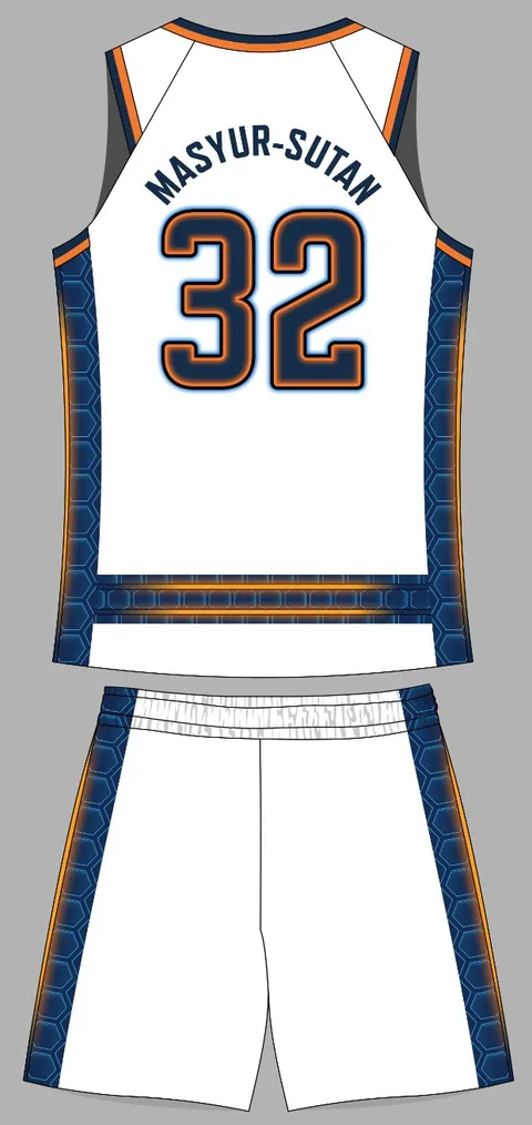 Tampak belakang jersey iMasyour League White Hex-Light Edition dengan nama dan nomor punggung